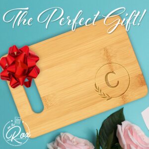 On The Rox Monogrammed Cutting Boards - 9” x 12” A to Z Personalized Engraved Bamboo Board (C) - Large Customized Wood Cutting Board with Initials - Wooden Custom Charcuterie Board Kitchen Gifts