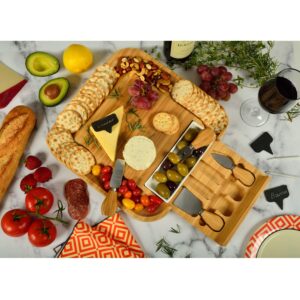 Custom Personalized Engraved Bamboo Cutting Board for Cheese & Charcuterie with Ceramic Dish, Knife Set & Cheese Markers -by Picnic at Ascot USA