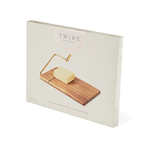 Twine Acacia Cheese Board with Slicer, Cutting cheese Board with Wire Slicer, Wood Cheese Cutting Board, Measures 10" x 7.5"