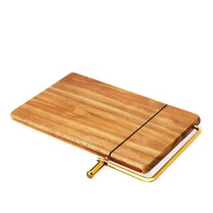 twine acacia cheese board with slicer, cutting cheese board with wire slicer, wood cheese cutting board, measures 10" x 7.5"