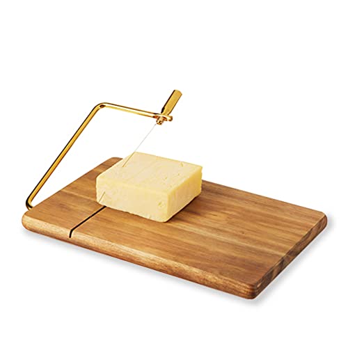 Twine Acacia Cheese Board with Slicer, Cutting cheese Board with Wire Slicer, Wood Cheese Cutting Board, Measures 10" x 7.5"