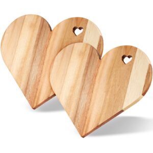lounsweer 2 pcs heart shaped cutting board, 12 x 10 inch heart acacia wood bread board decorative cheese serving platter tray wooden charcuterie board for meat cheese vegetables valentine's day gifts