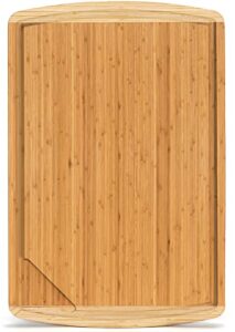 22 x 12 extra large bamboo cutting board xxxl for kitchen with juice groove pour spout & handles and heavy kitchen chopping carving board for meat, turkey, bbq, vegetables