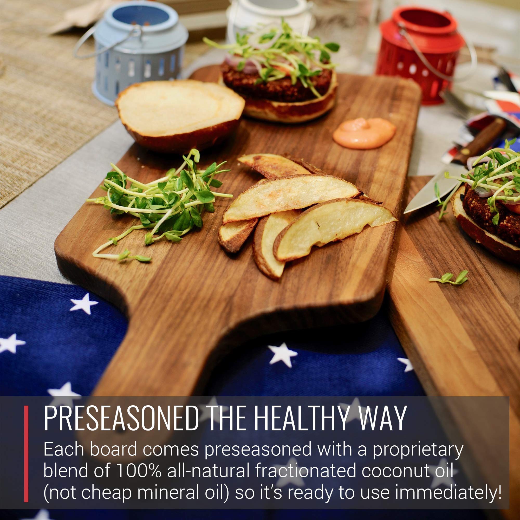 Made in USA Walnut Cutting Board by Virginia Boys Kitchens - Butcher Block made from Sustainable Hardwood (Handle - 8x17)