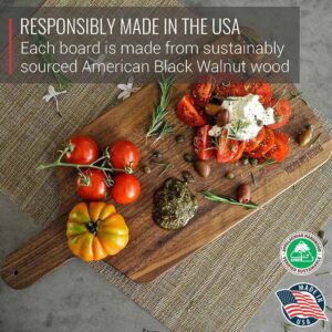 Made in USA Walnut Cutting Board by Virginia Boys Kitchens - Butcher Block made from Sustainable Hardwood (Handle - 8x17)