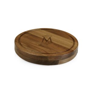 TOSCANA - a Picnic Time brand Personalized Monogram Initials Acacia Circo Cheese Cutting Board & Tools Set, 10.2 x 10.2 x 1.6, Letter M