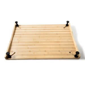 Top Drawer British Extra Large Wooden Stovetop Cover - Bamboo Wood Stove Cutting Board and Chopping Block with Adjustable Legs for Kitchen, RV or Camper - Complete with Cutting Board Sponge Applicator