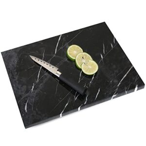 herfeceal marble cutting board, marble pastry board serving tray plates for cheese rolling dough, non-stick marble slab with non-slip rubber feet for cake display, black 12"x16"