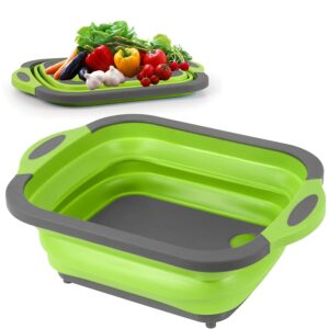 collapsible cutting board - portable multi-purpose dish tub - washing and draining fruits and veggies with food-grade sink storage - multifunctional basket for bbq, picnic,camping and sink (green)