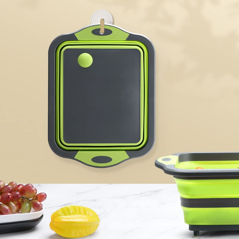 Collapsible Cutting Board - Portable Multi-Purpose Dish Tub - Washing and Draining Fruits and Veggies with Food-Grade Sink Storage - Multifunctional Basket for BBQ, Picnic,Camping and Sink (Green)