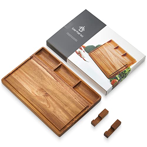 Befano Acacia Wood Cutting Board with Compartments 17"x 12"x 1.25", Extra Thick Reversible Butcher Block Cutting Board with Juice Grooves, Charcuterie Board for Meat, Cheese and Vegetables
