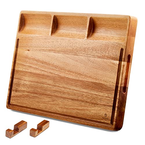 Befano Acacia Wood Cutting Board with Compartments 17"x 12"x 1.25", Extra Thick Reversible Butcher Block Cutting Board with Juice Grooves, Charcuterie Board for Meat, Cheese and Vegetables