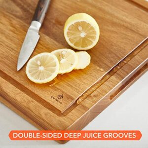 Befano Acacia Wood Cutting Board with Compartments 17"x 12"x 1.25", Extra Thick Reversible Butcher Block Cutting Board with Juice Grooves, Charcuterie Board for Meat, Cheese and Vegetables