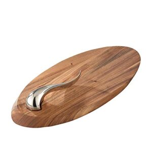 nambe swoop cheese board with knife | made of acacia wood and stainless steel | large serving set | charcuterie and butter board | serving platter hostess gift in box | designed by aaron johnson