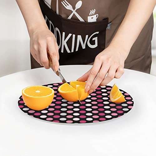 Pink Polka Dot Glass Cutting Board Round Kitchen Decorative Chopping Blocks Mats Food Tray for Men Women