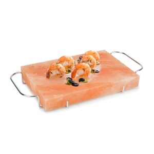 onlyfire himalayan salt block cooking plate with steel tray set 12” x 8” x 1.5” for cooking, grilling, cutting and serving