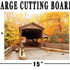 Fall Autumn Leave Covered Bridge Kitchen Glass Cutting Board Country Decorative Gift Design