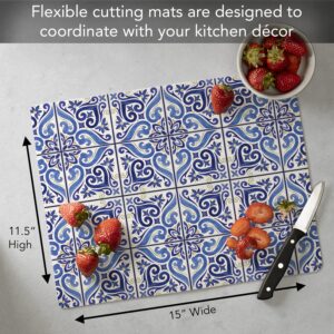 Cut N' Funnel Shades of Blue Designer Flexible Plastic Cutting Board Mat, 15" x 11.5", Made in the USA, Decorative, Flexible, Easy to Clean