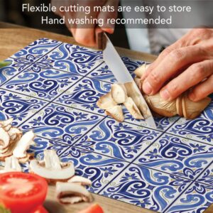 Cut N' Funnel Shades of Blue Designer Flexible Plastic Cutting Board Mat, 15" x 11.5", Made in the USA, Decorative, Flexible, Easy to Clean