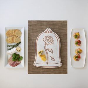 PICNIC TIME Disney Princess Beauty & the Beast Marble Serving Stone, Cheese Board, Charcuterie Board, Serving Tray, (White Marble with Rose Gold Accents)