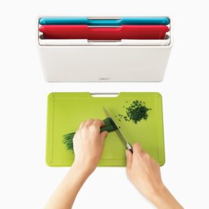 Joseph Joseph Folio 4-Piece Colour coded Chopping Board Set, Slimline case for organised storage, White