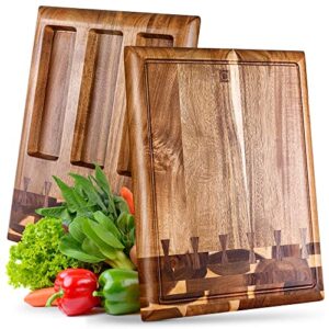 collage acacia wood cutting board for kitchen and home - large butcher block chopping board, sustainable wood, juice groove - doubles as 3 compartment serving board - 17 x 13 x 1.5"