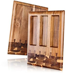 Collage Acacia Wood Cutting Board for Kitchen and Home - Large Butcher Block Chopping Board, Sustainable Wood, Juice Groove - Doubles as 3 Compartment Serving Board - 17 x 13 x 1.5"