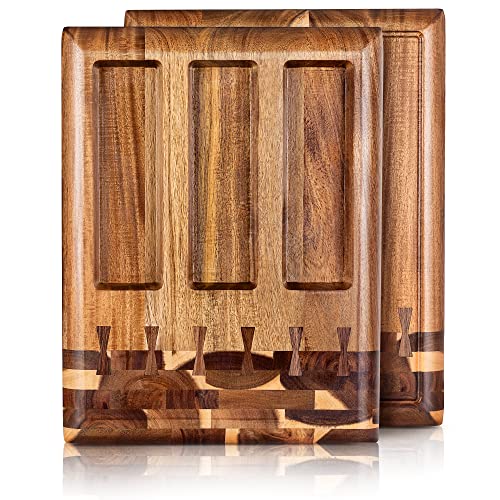 Collage Acacia Wood Cutting Board for Kitchen and Home - Large Butcher Block Chopping Board, Sustainable Wood, Juice Groove - Doubles as 3 Compartment Serving Board - 17 x 13 x 1.5"