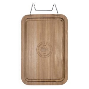 pk grills solid teak wood cutting board for kitchen, outdoor, meat, bbq, food, wooden chopping block with stainless steel hanger, pkua-cb-tw-x