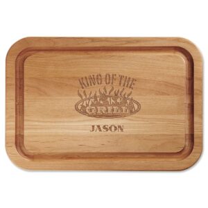 king of the grill personalized red alder wood cutting board-custom engraved 11x16-inch chopping, serving boards w/leather hanger, father’s day, holiday, housewarming gift, add name, by lillian vernon