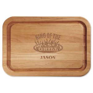 King of the Grill Personalized Red Alder Wood Cutting Board-Custom Engraved 11x16-Inch Chopping, Serving Boards w/Leather Hanger, Father’s Day, Holiday, Housewarming Gift, Add Name, by Lillian Vernon