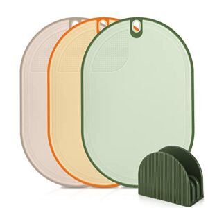 jiaqi plastic cutting board set of 3 with juice grooves and storage stand ,dishwasher safe, non-slip,multiple color