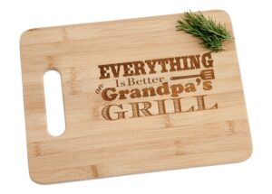 everything is better on grandpa's grill engraved bamboo wood cutting board with handle sentimental father's day gift