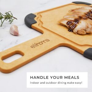 Elihome Paddle Series Kitchen Cutitng Board& Serving Board with handle,Juice Groove,Non-slip Feet,Dishwasher Safe,Reversible,Wood Fiber Composite,Eco-Friendly,Non-Porous,Small- 13.5" x 7.5" Natural