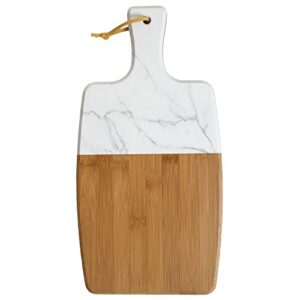 totally bamboo uv printed faux marble serving paddle, bamboo cutting board with handle for kitchen and charcuterie boards