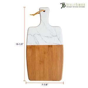 Totally Bamboo UV Printed Faux Marble Serving Paddle, Bamboo Cutting Board with Handle for Kitchen and Charcuterie Boards