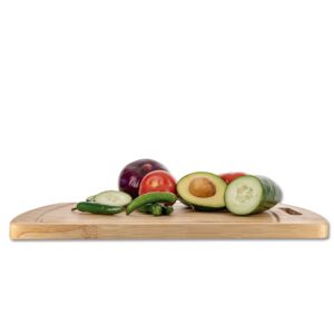 Bamboo Cutting Board for Kitchen with Juice Groove – Thick Chopping Wooden Board for Vegetables, Fruits, Meat, Cheeses and More (With Handle)