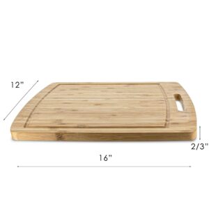 Bamboo Cutting Board for Kitchen with Juice Groove – Thick Chopping Wooden Board for Vegetables, Fruits, Meat, Cheeses and More (With Handle)