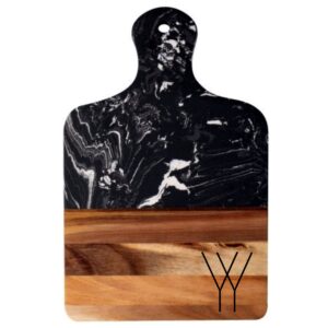 yaakov yvonne - marble cutting boards for meat,fruits and decoration - marble and wood cheese board - cutting boards - black marble and wood cutting board - marble and wood cutting board. (black)
