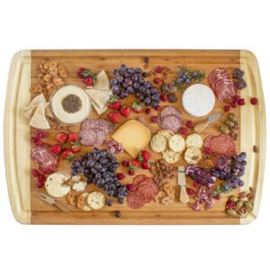totally bamboo 36" x 24" bamboo wood xxl cutting board, stove top cover or over the sink chopping block, noodle board and giant charcuterie serving tray