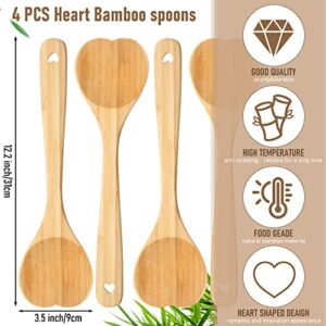 7 Pcs Heart Wood Cutting Board and Spoons Kitchen Utensils Set Include 3 Pcs Cutting Board and 4 Pcs Bamboo Spoons for Valentine's Day Gifts Charcuterie Stirring