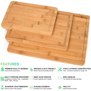 HOMBURY Bamboo Cutting Board Set - Bamboo Wood Cutting Board with Juice Groove Serving Tray for kitchen - Butcher Chopping Board for Meat - Ideal for Cheese, Fruit, Vegetables, Meat