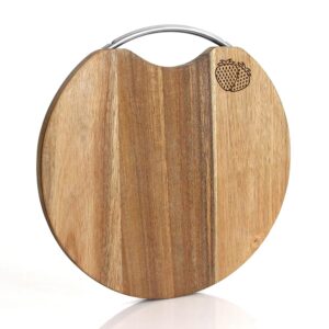 yfwood acacia wood round chopping boards,11.8" reversible durable round cutting boards with handle, charcuterie board round serving for kitchen