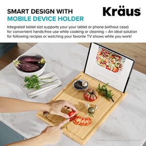 Kraus KCBT-WS103BB Solid Bamboo Cutting Board with Mobile Device Holder for Workstation Kitchen Sink (16 3/4 in. x 12