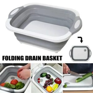 MY DEVELOPMENT 3-in-1 Collapsible Dish Tub | Multifunctional Foldable Cutting Board for Washing, Cutting, and Chopping | Collapsible Wash Basin | GREY