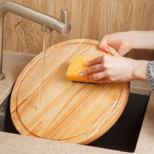14” light solid wood round pizza cutting board - chopping wood pad beechwood cutting board - round wooden board charcuterie - mini small breadboard for kitchen