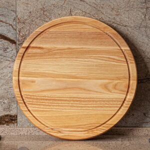 14” Light Solid Wood Round Pizza Cutting Board - Chopping Wood Pad Beechwood Cutting Board - Round Wooden Board Charcuterie - Mini Small Breadboard for Kitchen