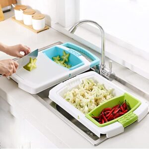 BigTron Multifunctional Chopping Board, Plastic Kitchen Sink Strainer with Stoarge Basket 3 in 1 for Cutting Washing Draining (Grey)