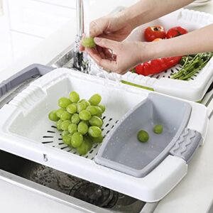 BigTron Multifunctional Chopping Board, Plastic Kitchen Sink Strainer with Stoarge Basket 3 in 1 for Cutting Washing Draining (Grey)