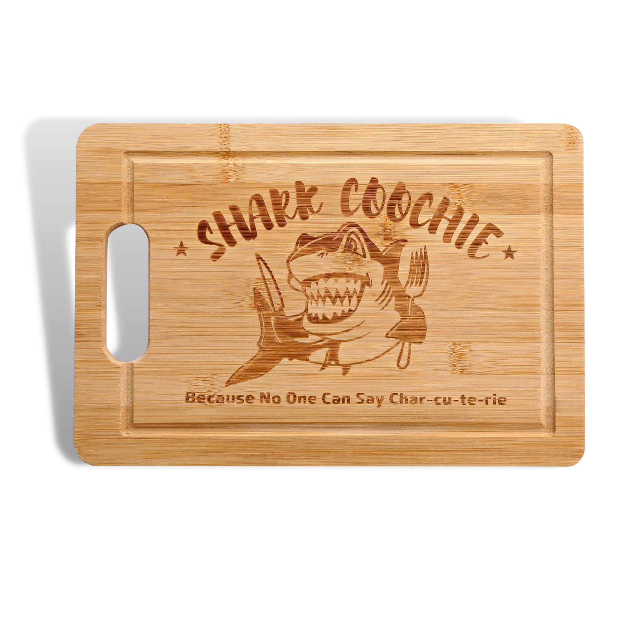 Shark Cootie Charcuterie Board, Because No One Can Say Charcuterie, 14 in Cheese Board, Cutting Board Laser Engraved Shark Pattern, Serving Tray, Funny Housewarming Gift